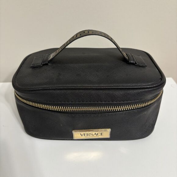 Versace Train Style makeup bag with brush holders Greek Key Gold Logo - Picture 1 of 9